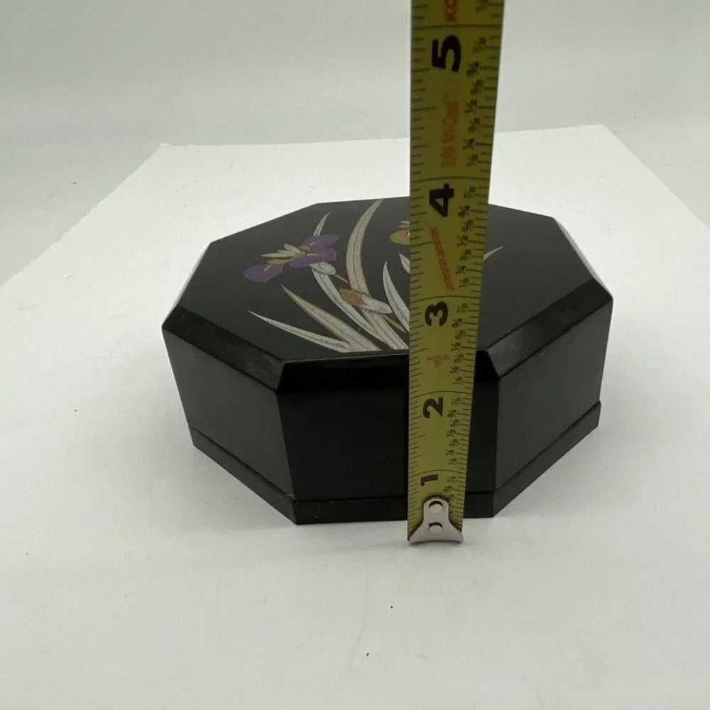 VTG Yamanaka Japan Lacquerware Nesting Boxes‎ Black Floral Trinket 2pc 70s *flaw